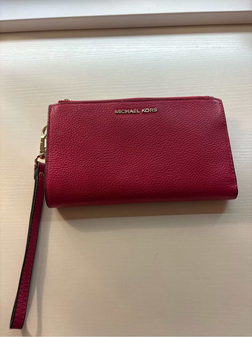 Michael Kors Pink Leather Wristlet Clutch with Gold Hardware